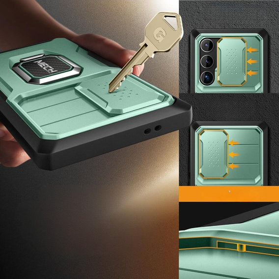 Pancéřové pouzdro pro Samsung Galaxy S24 Ultra, řada TONGATE MECH s kroužkem, světle zelené