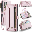 Pouzdro CASEME pro Samsung Galaxy S25 Ultra, RFID Leather Wallet, s popruhem přes rameno, růžové