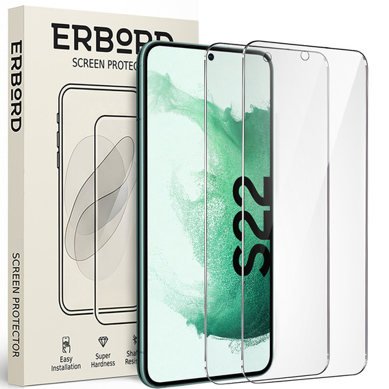 2x tvrzené sklo pro Samsung Galaxy S22, ERBORD 9H Hard Glass na displeji