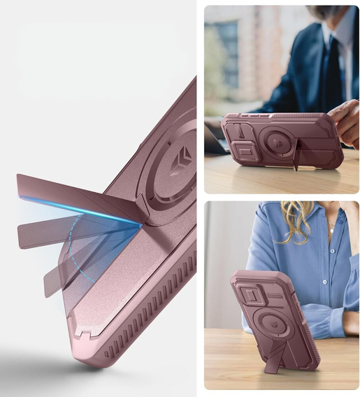 Pancéřové pouzdro pro iPhone 16 Pro, Dexnor CamProtect MagSafe, růžové (dva rámečky)
