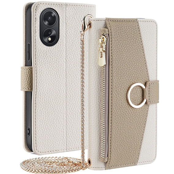 Flipové pouzdro Wallet Zipper Pocket pro Oppo A38 4G / Oppo A18 4G, Wallet Zipper Pocket, se zrcátkem, bílé