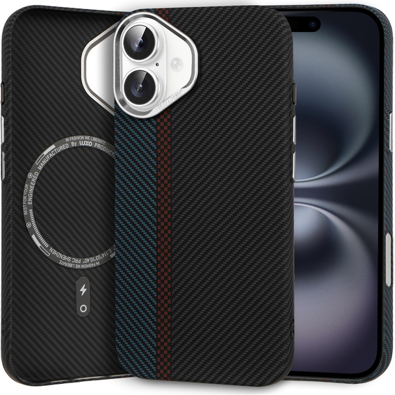 Pouzdro pro iPhone 16, Carbon Fiber MagSafe, černá / modrá
