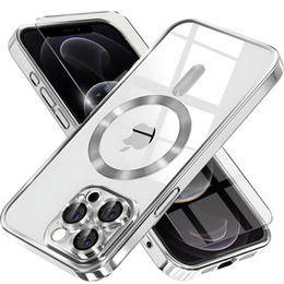Pouzdro pro iPhone 12 Pro, Electro MagSafe, stříbrné + sklo na displej