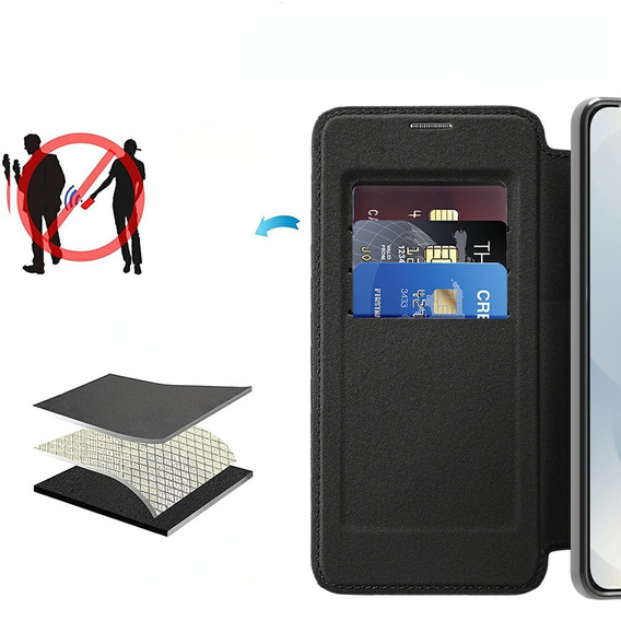 Klopové pouzdro pro Samsung Galaxy S25 Edge, RFID Wallet MagSafe CamShield, černé