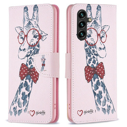 Klopové pouzdro pro Samsung Galaxy A55 5G, Wallet, giraffe, růžové