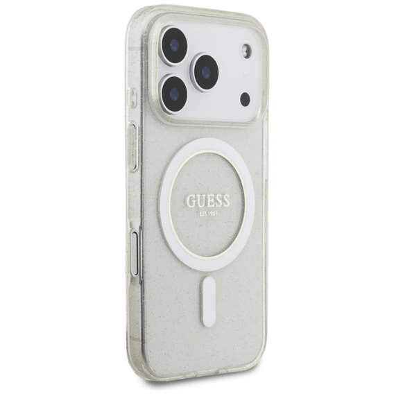 Pouzdro Guess IML Glitter Pearl Strap MagSafe pro iPhone 17 Pro Max