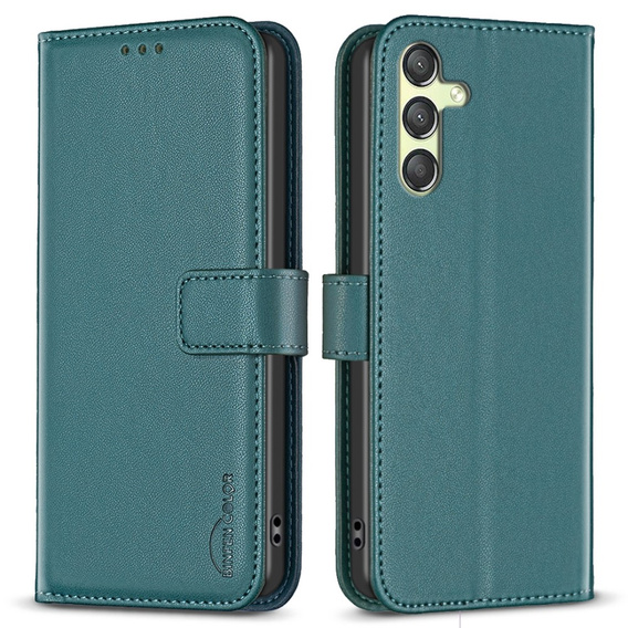 Klopové pouzdro pro Samsung Galaxy A25 5G, BINFEN Wallet, zelené + 9H sklo 