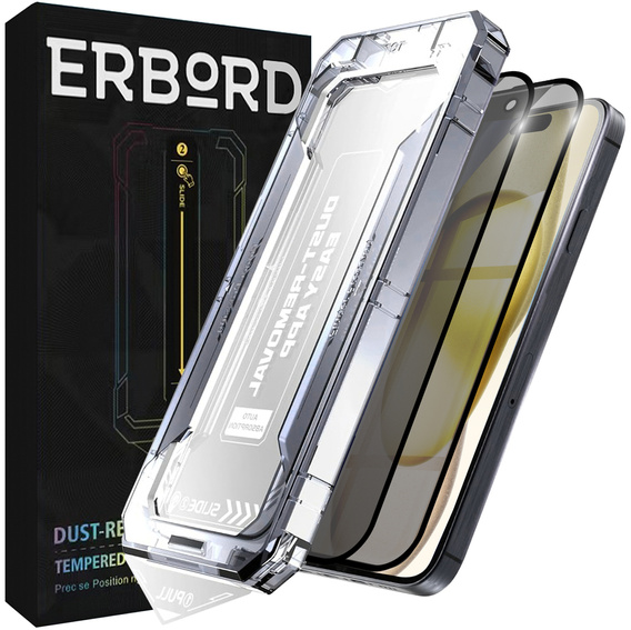 2x Tvrzené sklo pro iPhone 15 Plus, ERBORD 9H Easy App Anti-Peep