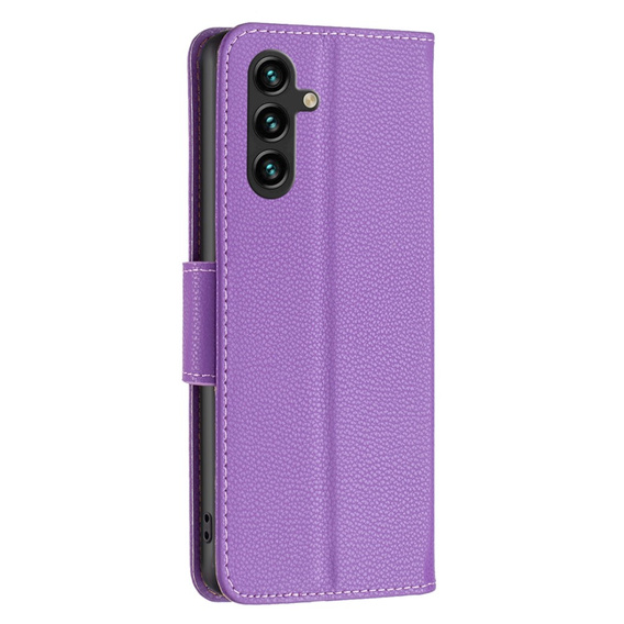 Klopové pouzdro pro Samsung Galaxy A15, Wallet Litchi Leather, fialové + 9H sklo 
