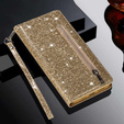Klopové pouzdro pro Samsung Galaxy A36 5G, Wallet Zipper Pocket Glittery, zlaté