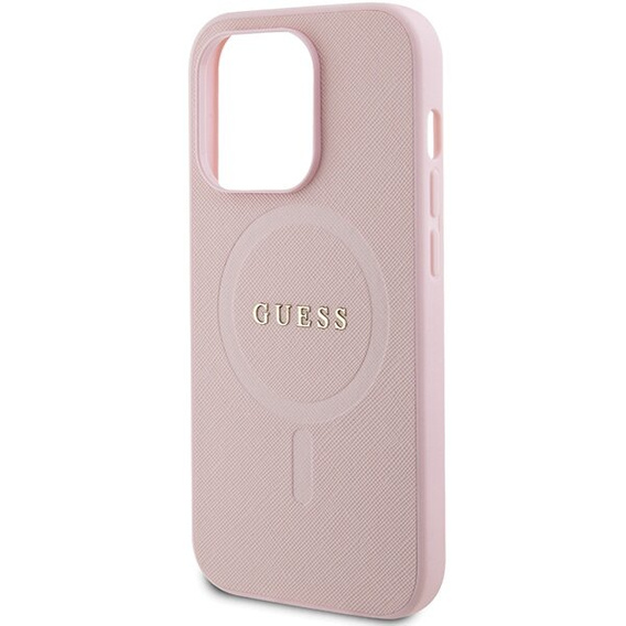 Pouzdro GUESS pro iPhone 14 Pro, Saffiano MagSafe, růžové