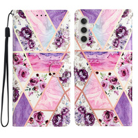 Klopové pouzdro pro Samsung Galaxy A25 5G, Wallet, marble & flowers, růžové + 9H sklo