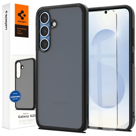 Pouzdro Spigen pro Samsung Galaxy S25, Ultra Hybrid, černá / matná + 9H tvrzené sklo