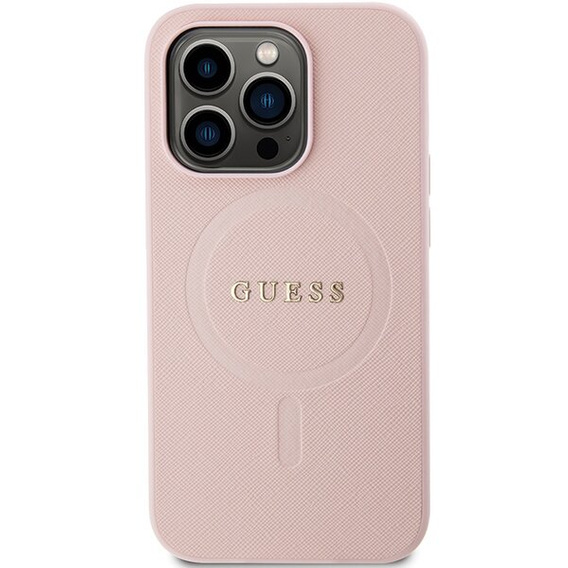 Pouzdro GUESS pro iPhone 14 Pro, Saffiano MagSafe, růžové