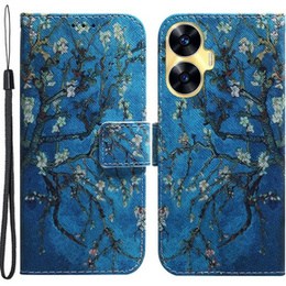 Klopové pouzdro pro Realme C55, Wallet, Cherry blossom, modré