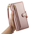 Klopové pouzdro pro Samsung Galaxy S25, Wallet Zipper Pocket, růžové