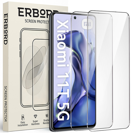 2x tvrzené sklo pro Xiaomi 11T/11T Pro, ERBORD 9H Hard Glass na displeji