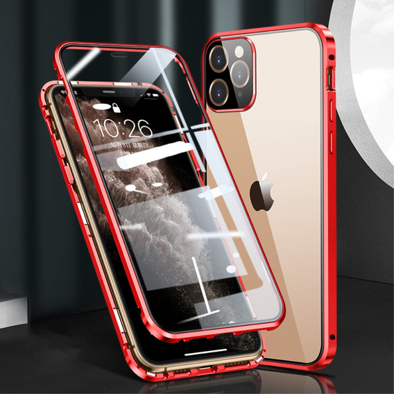 Pouzdro pro iPhone 12 Pro, Magnetic Dual Glass, červené