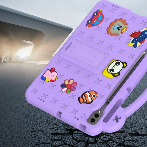 Dětské pouzdro pro Samsung Galaxy Tab S10+ Plus, Cute Patterns, se stojánkem, fialové