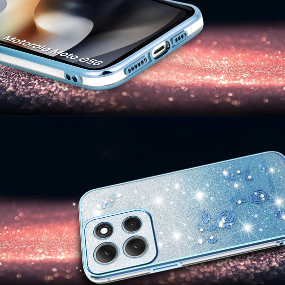 Pouzdro pro Motorola Moto G56 5G, Glitter Flower, modré