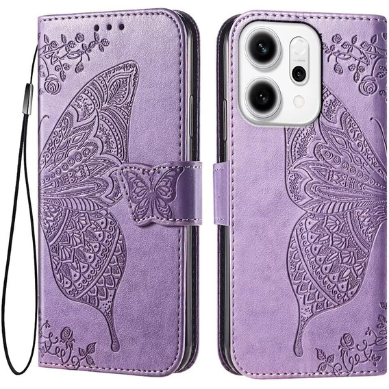 Klopové pouzdro pro Oppo Reno 14, Butterfly, peněženka, fialové