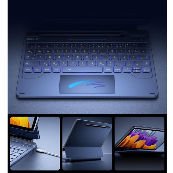 Pouzdro s klávesnicí pro Samsung Galaxy Tab S10 Lite / S10 FE / S9 FE / S9, Dexnor Magnetic Keyboard Touchpad, modré