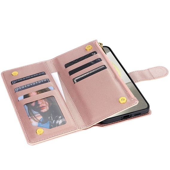 Pouzdro s klopou pro Samsung Galaxy S25 Edge, Rhombus Crossbody Leather, růžové rose gold