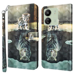 Klopové pouzdro pro Xiaomi Redmi 13C / Poco C65, Wallet, Cat & Tiger