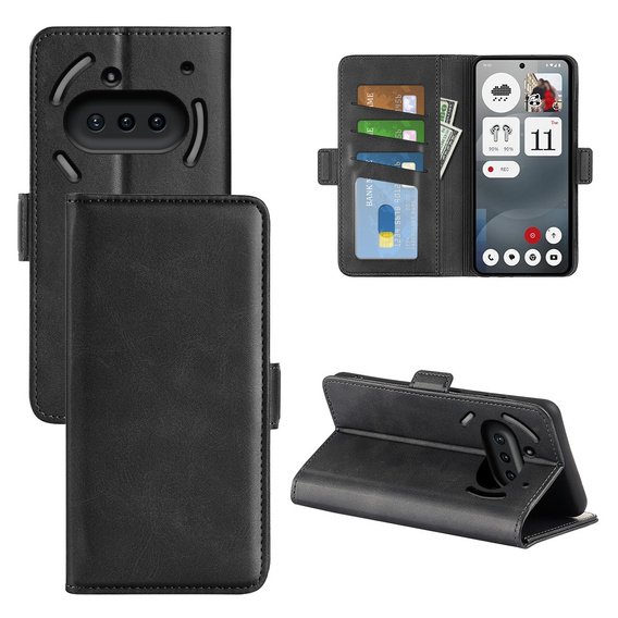 Klopové pouzdro pro Nothing Phone 3a, Leather Wallet, černé