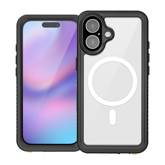 Redpepper pouzdro pro iPhone 17, vodotěsné IP68, pro MagSafe, průhledné s černými boky
