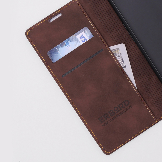 Pouzdro pro Oppo A78 4G, ERBORD Vintage peněženka s klopou, káva