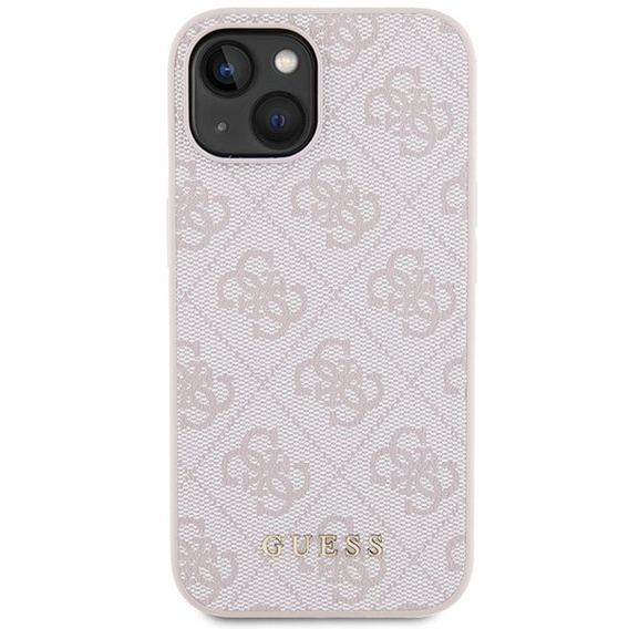 Pouzdro GUESS pro iPhone 15 4G Metal Gold Logo, růžové