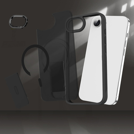 Pouzdro pro Iphone 16E, matný stojánek, pro MagSafe, černé