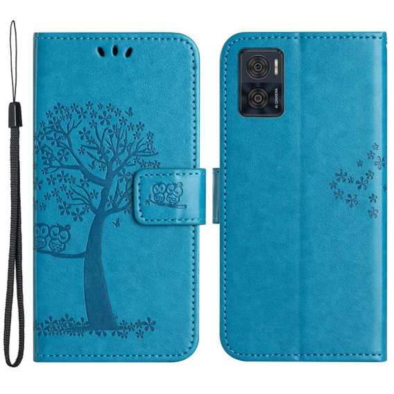 Klopové pouzdro pro Motorola Moto E22 / E22i, Wallet, tree i sowy, modré
