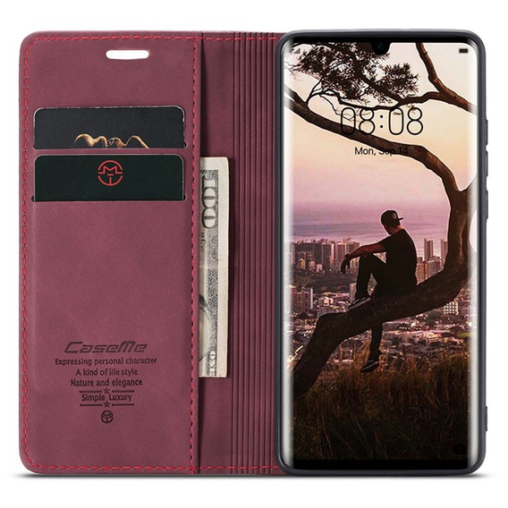 Pouzdro CASEME pro Huawei P30 Pro, Leather Wallet Case, kaštanové