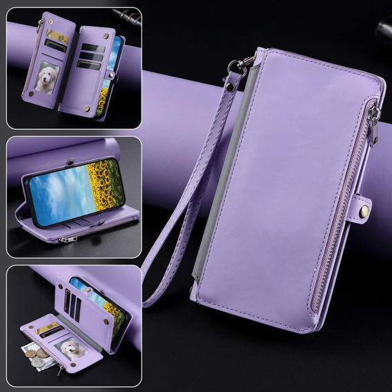 Klopové pouzdro pro Xiaomi Redmi 14C / Xiaomi Poco C75, Wallet Zipper Pocket, fialové