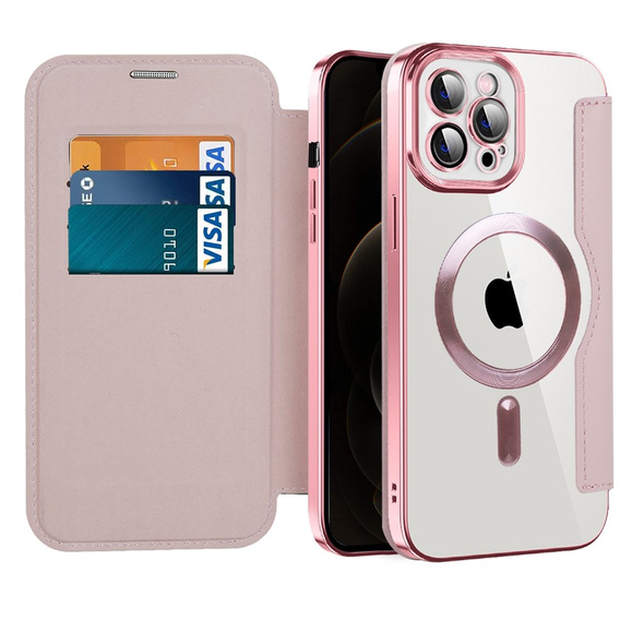 Klopové pouzdro pro iPhone 12 Pro, RFID Wallet MagSafe CamShield, růžové