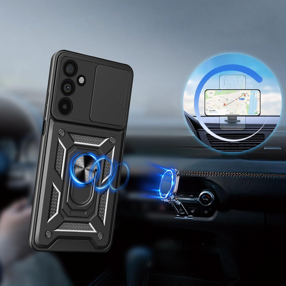 Pancéřové pouzdro pro Samsung Galaxy A17 5G, s ochranou fotoaparátu, se stojánkem, černé