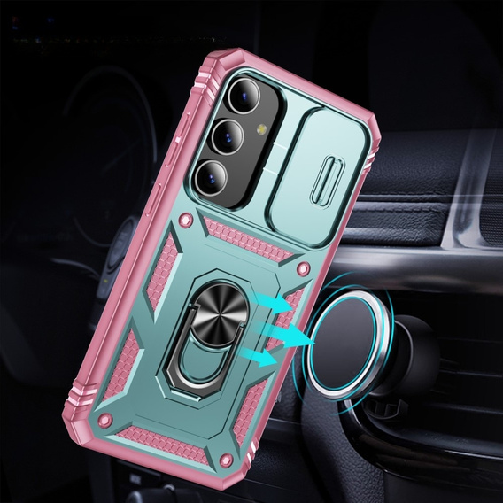 Pouzdro pro Samsung Galaxy S24+ Plus, CamShield Slide, zelená / růžová 