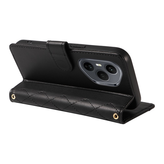 Flipové pouzdro pro Honor 400 Pro 5G, Crossbody Leather Wallet, černé