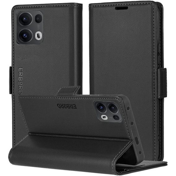Pouzdro pro Oppo Reno 13 Pro, ERBORD Glossy Litchi, flipová peněženka, černé