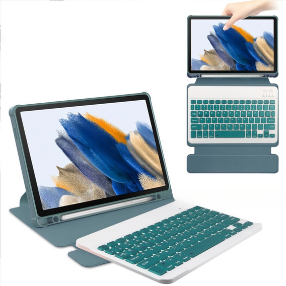 Pouzdro s klávesnicí pro Samsung Galaxy Tab A9+, Rotary 360° Leather, tmavě zelené