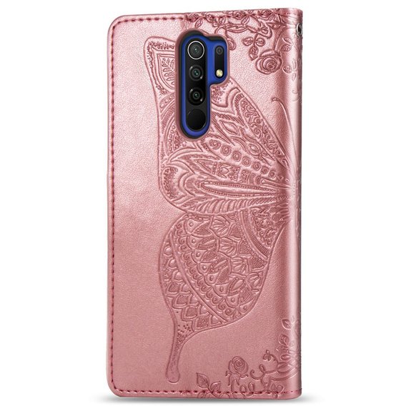 Klopové pouzdro pro Xiaomi Redmi 9, Butterfly, růžové rose gold