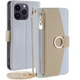 Flipové pouzdro Wallet Zipper Pocket pro iPhone 15 Pro, Wallet Zipper Pocket, se zrcátkem, modré