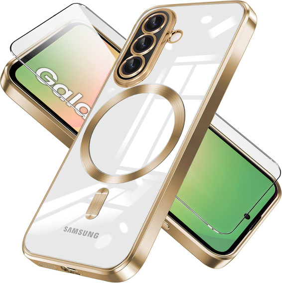 Pouzdro pro Samsung Galaxy A56, Electro MagSafe, zlaté + sklo na displej