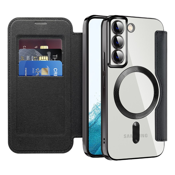 Klopové pouzdro pro Samsung Galaxy S22 5G, RFID Wallet MagSafe CamShield, černé