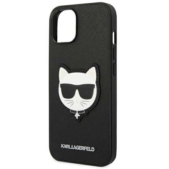 Pouzdro Karl Lagerfeld pro iPhone 14 Plus, Saffiano Choupette Head Patch, černé