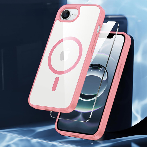 Magnetické pouzdro pro iPhone 16E, MagSafe, růžové + tvrzené sklo 9H