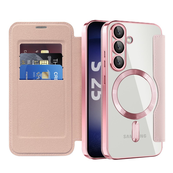Klopové pouzdro pro Samsung Galaxy S25+ Plus, RFID Wallet MagSafe CamShield, růžové