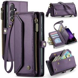 Pouzdro CASEME pro Samsung Galaxy S25 FE, RFID Leather Wallet, s popruhem přes rameno, fialové